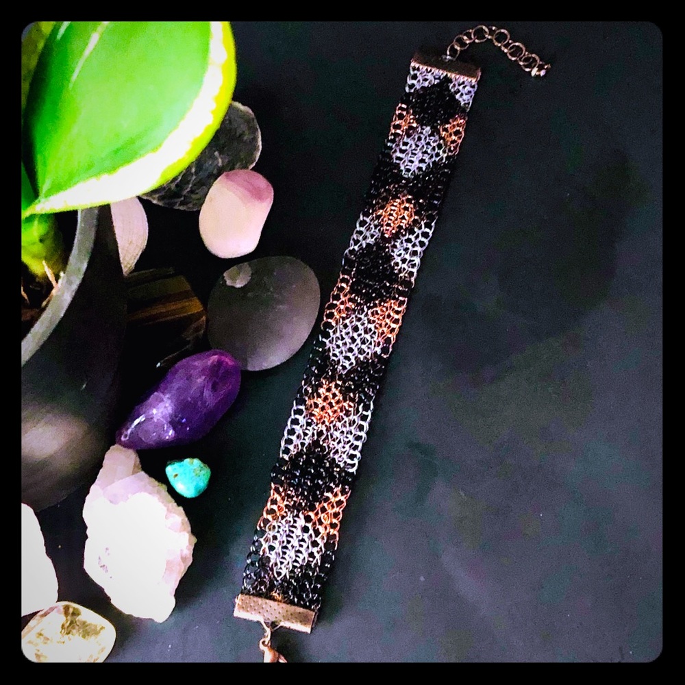 7.5” Handmade Harlequin Design Copper Bracelet.